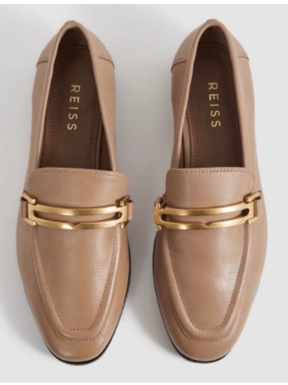 Reiss Angela Beige Loafers with Gold Detail US 6.5 | Office - Quiet Luxury